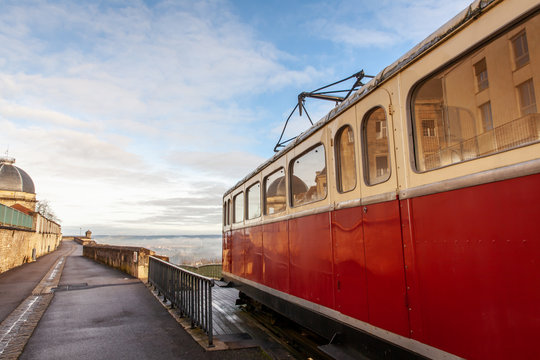 Historic cogwheel car  on the city wall enclosed of Langres France