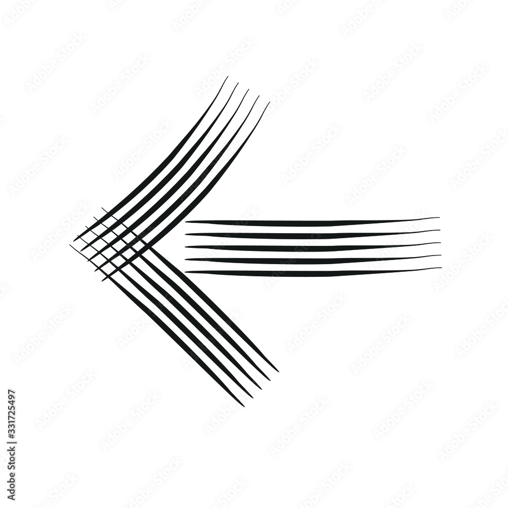 Poster black reverse or left pointing pen drawn arrow icon sketched as vector symbol..