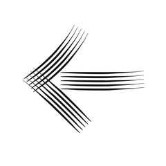 Black reverse or left pointing pen drawn arrow icon sketched as vector symbol..