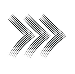 Three Black fast forward pen drawn arrows icon sketched as vector symbol..