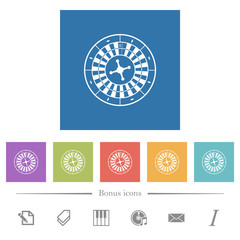 Roulette wheel flat white icons in square backgrounds