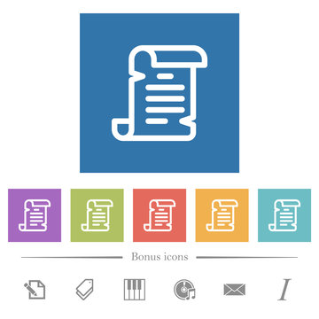 Paper scroll flat white icons in square backgrounds