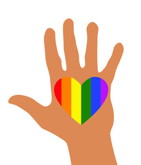 rainbow heart in hand. LGBT rights concept.