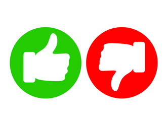Flat design of like and dislike symbols. Thumbs up and thumbs down gestures. Vector illustration. Isolated
