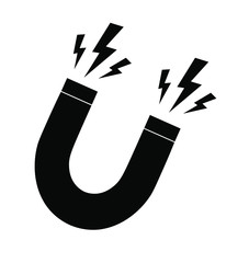 Black Magnet with lightning icon isolated on white background. Horseshoe magnet, magnetism, magnetize, attraction sign. sign for mobile concept and web design. electromagnetic symbol illustration.