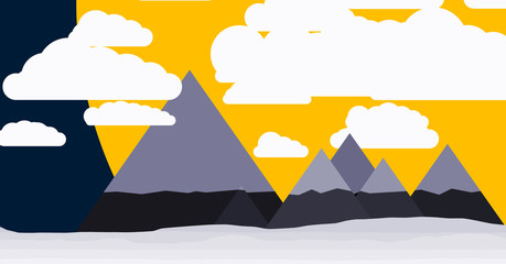 Moon and Mountains Panorame Generative Art background illustration