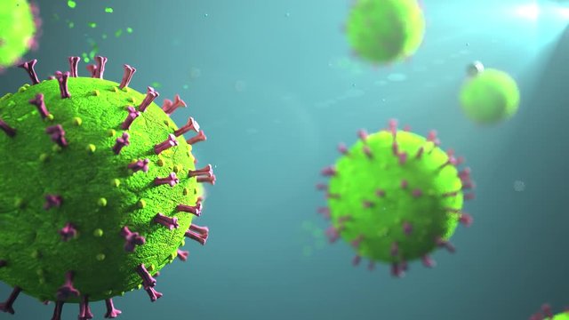 A 4k video of the virus in the blue liquid. Prores 4444.