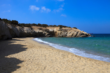 Fototapeta na wymiar Alyko beach, Naxos / Greece - August 24, 2014: Alyko beach view in Naxos, Cyclades Islands, Greece