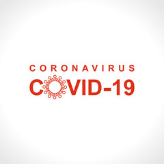 Coronavirus. COVID-19. Big red warning inscription biological hazard risk logo symbol. Vector information banner.