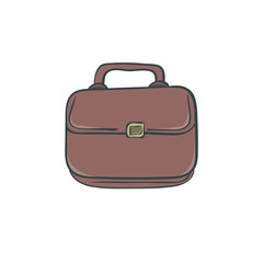 Leather brown briefcase. Vector illustration. Isolated on a white background.