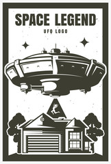 Poster UFO object, kidnapping. Vector illustration. Print on T-shirt