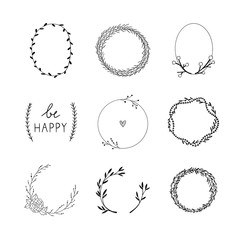Wreaths vector collection. Hand drawn wreaths set. Botanical frames on white background