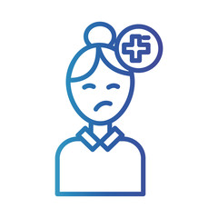 woman sick with cross symbol , gradient line style icon vector illustration design