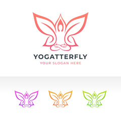 yoga pose and butterfly logo design