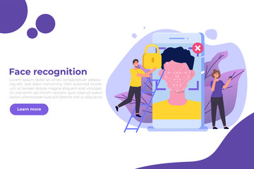 Biometric identification, face recognition system concept. Vector illustration.