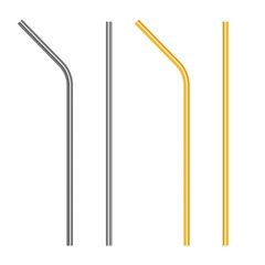 Reusable steel, metal straws set. Realistic vector illustration.