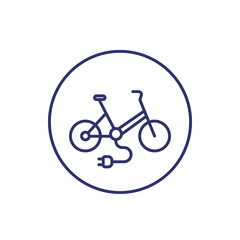 Fototapeta premium electric bicycle, bike line icon on white