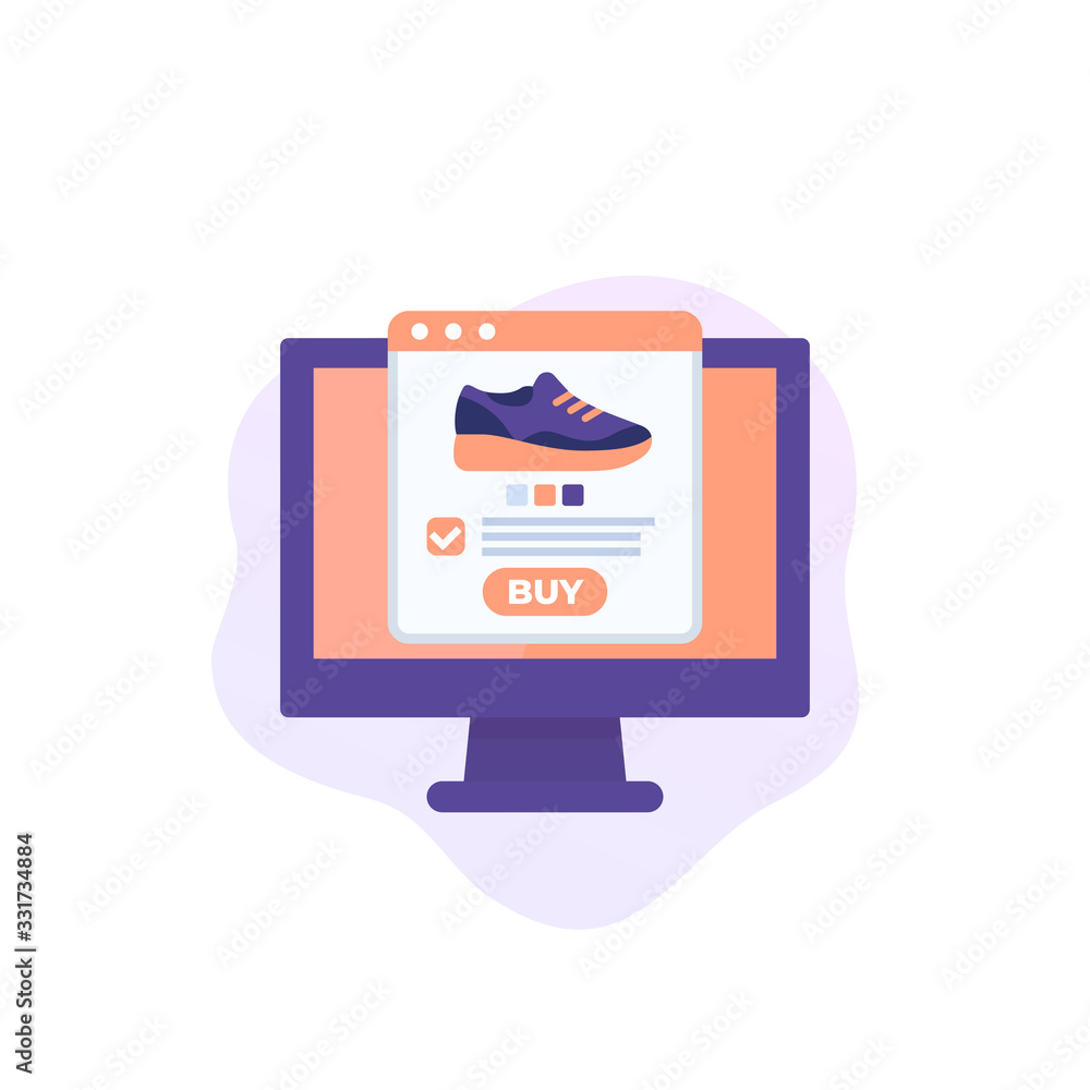 Wall mural online shoe store, e-commerce, shopping vector icon