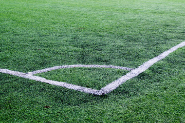 white stripes of marking on a green soccer field