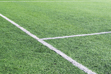 Obraz premium white stripes of marking on a green soccer field
