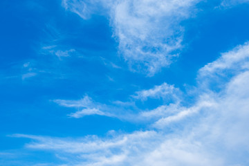 blue sky horizontal with beautiful puffy fluffy clouds with sunlight, abstract nature background