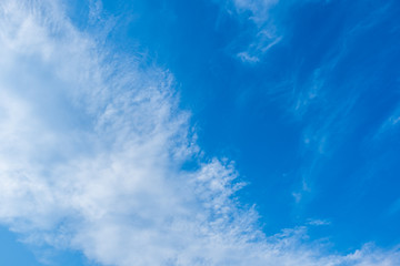 Fototapeta na wymiar blue sky horizontal with beautiful puffy fluffy clouds with sunlight, abstract nature background