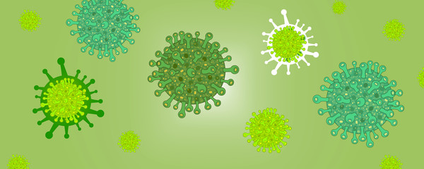 Corona virus infection vector banner with green background. Virus corona microbe vector. Corona virus sign disense outbreak wallpaper