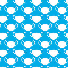 seamless pattern with silhouette of white medical face masks on blue background. Modern abstract design for paper, cover and fabric