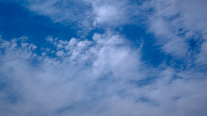 blue sky horizontal with beautiful puffy fluffy clouds with sunlight, abstract nature background
