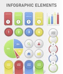 A set of bright colored elements to create a presentation or infographic.