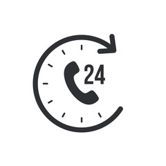 Support and service for customer around the clock or 24 hours a day icon isolated on white background. Call center vector icon