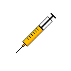 Fototapeta premium Yellow vaccine icon with a syringe. Use for your medical studies, vaccine infographics or hospital sites. - Vector
