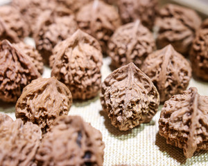 Walnuts on a counter in a shopping center