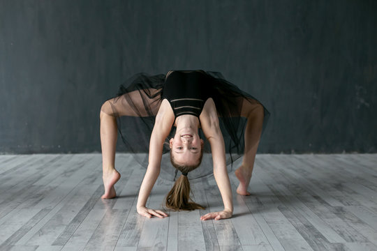 Yoga Backbend Gymnastics Woman Acrobat In Back Bend Bridge Pose Girl Gymnast  Strong Flexible Body On Black Stock Photo - Download Image Now - iStock