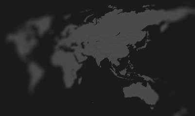 Fototapeta na wymiar Gray world map with blur focuses on Asia, illustration