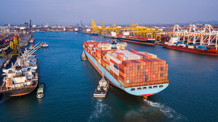 Cargo containers ship logistics transportation Container Ship Vessel Cargo Carrier. import export logistic international export and import services export products worldwide - obrazy, fototapety, plakaty