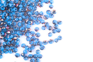 blue glass beads isolated on white background
