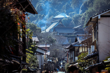 Miyajima, Japan - January 02, 2020: Cityscape to the Itsukushima streets