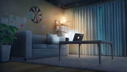 Cozy living room - Dark night , Background painting