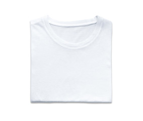 clipping path, top view of folded white color t-shirt isolated on white background