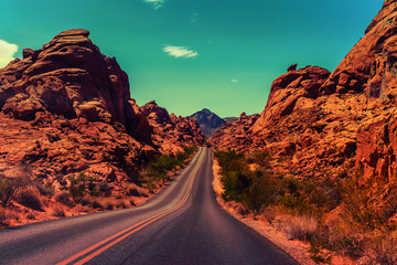lonely road in valley of fire in Nevada USA