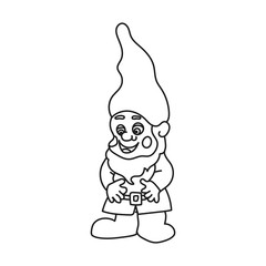 Naklejka premium Simplified outline vector illustration of a cute cartoon Garden Gnome on a white background.