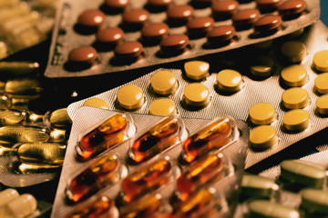 Pills in blister close up. Health care theme concept.