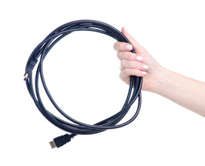 cable hdmi hdmi in hand on white background isolation