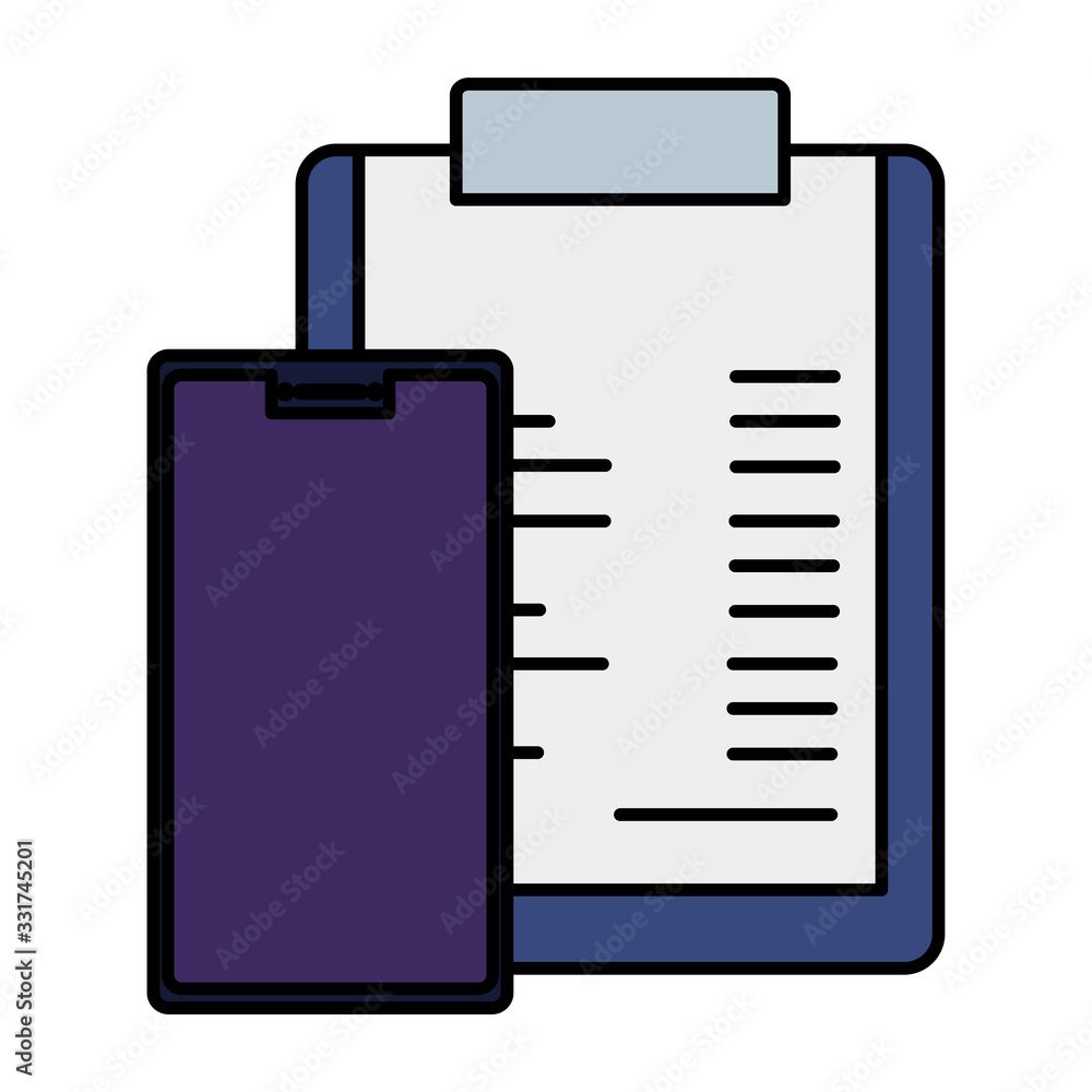 Poster clipboard with document and smartphone isolated icon vector illustration design