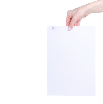 White empty papers document business in hand on white background isolation