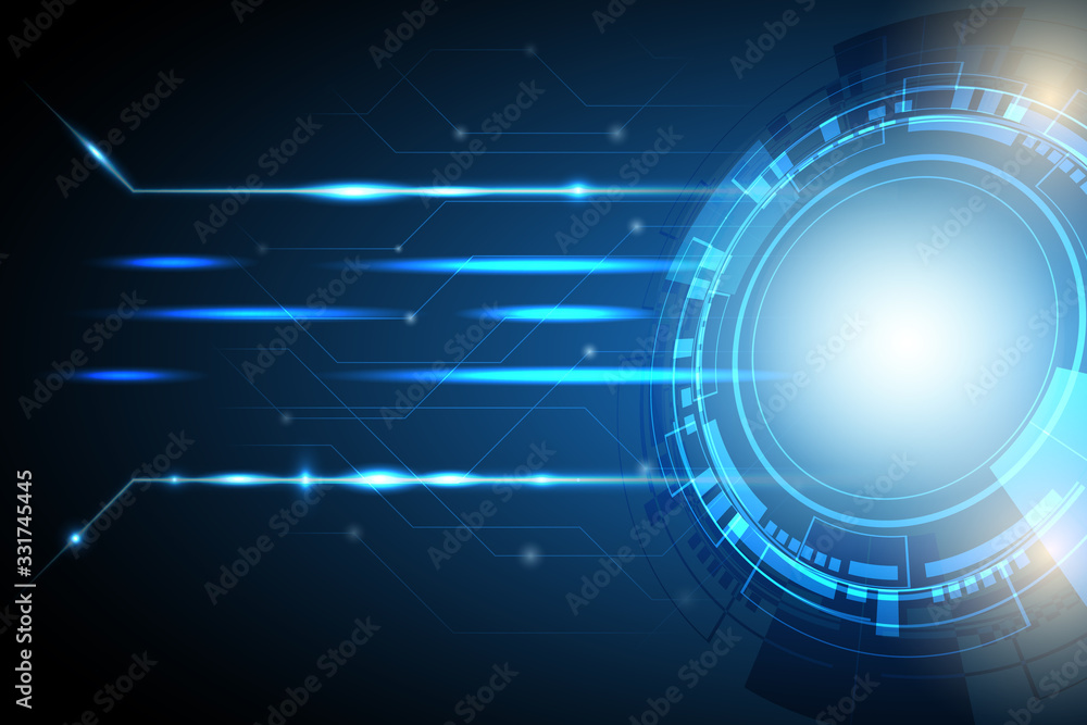 Poster abstract technology background with circle of innovation, light beam and circuit pattern.