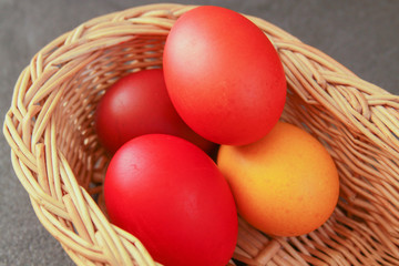 Easter eggs in basket warm colors