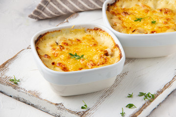 Casserole with a golden crust , mushroom julienne with baked cheese, creamy gratin.
