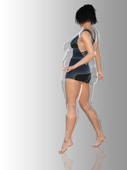 Conceptual fat overweight obese female vs slim fit healthy body after weight loss or diet with muscles thin young woman on gray. A fitness, nutrition or fatness obesity, health shape 3D illustration